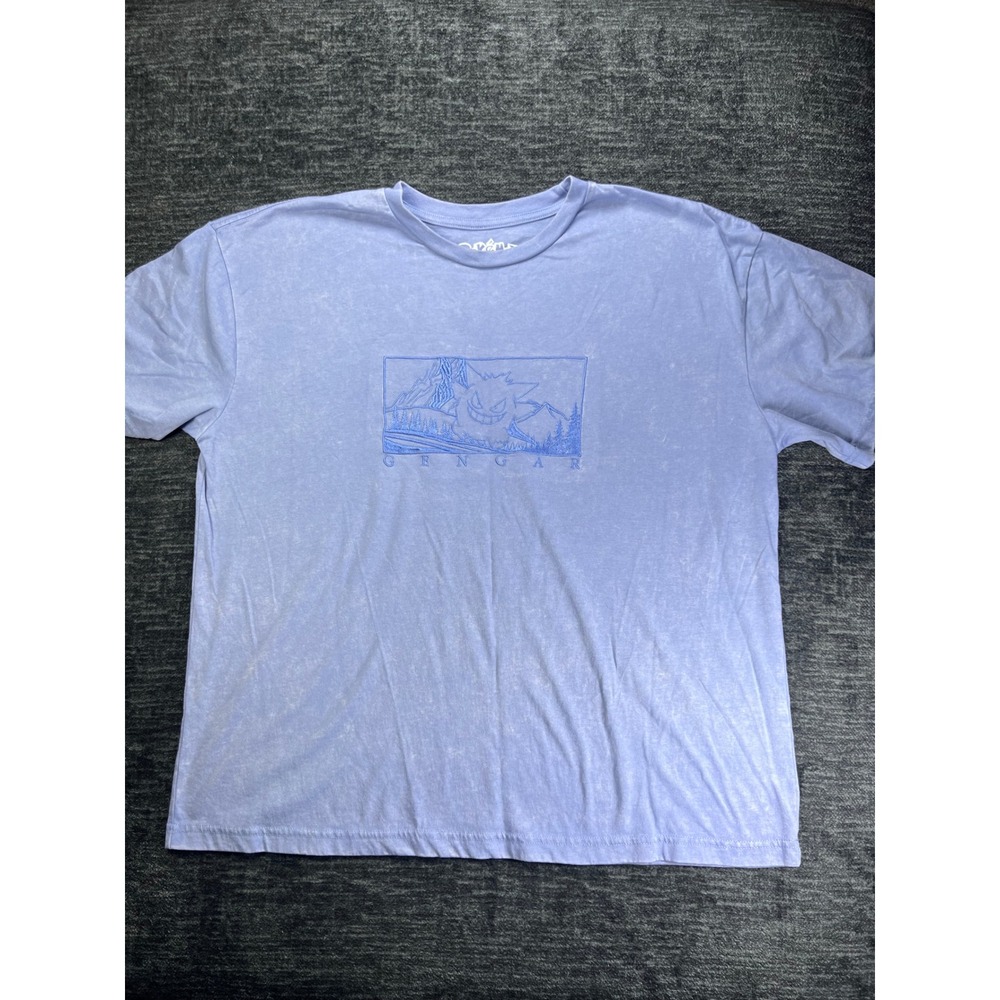 Pokemon Gengar T-Shirt Mens 2X Blue Embroidered Mineral Wash Hybrid Apparel Tee